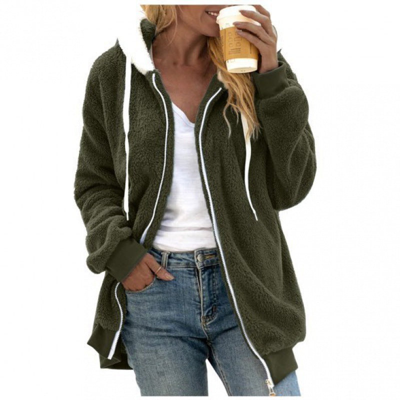 2026 Amazon Hot Selling New Autumn And Winter Loose Plush Zipper Hooded Jacket For Women, Fashionable And Versatile NorixaFashion.com