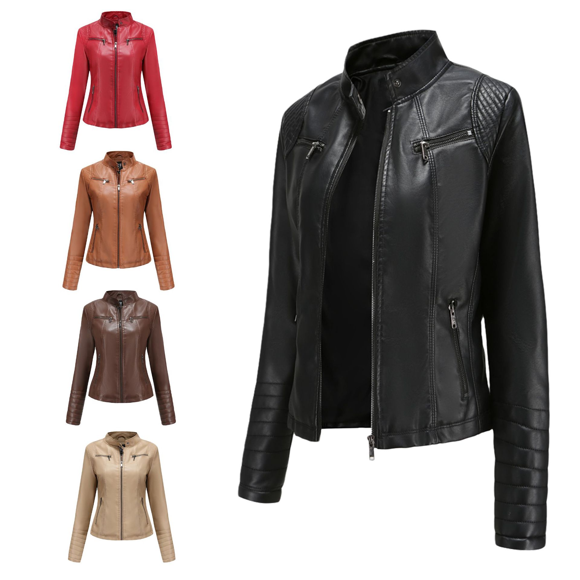 Women's Leather Thin Motorcycle Clothing Short Chic Women's Jacket LadyShow.Store