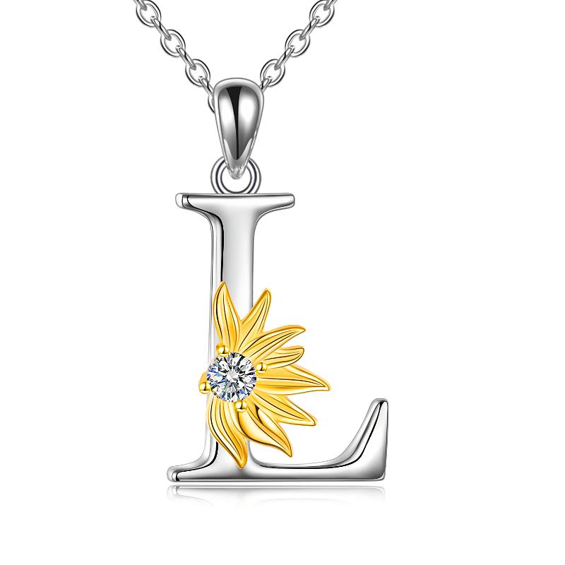 Sterling Silver Initial Alphabet Sunflower A Letter Script Name Pendant Necklace LadyShow.Store