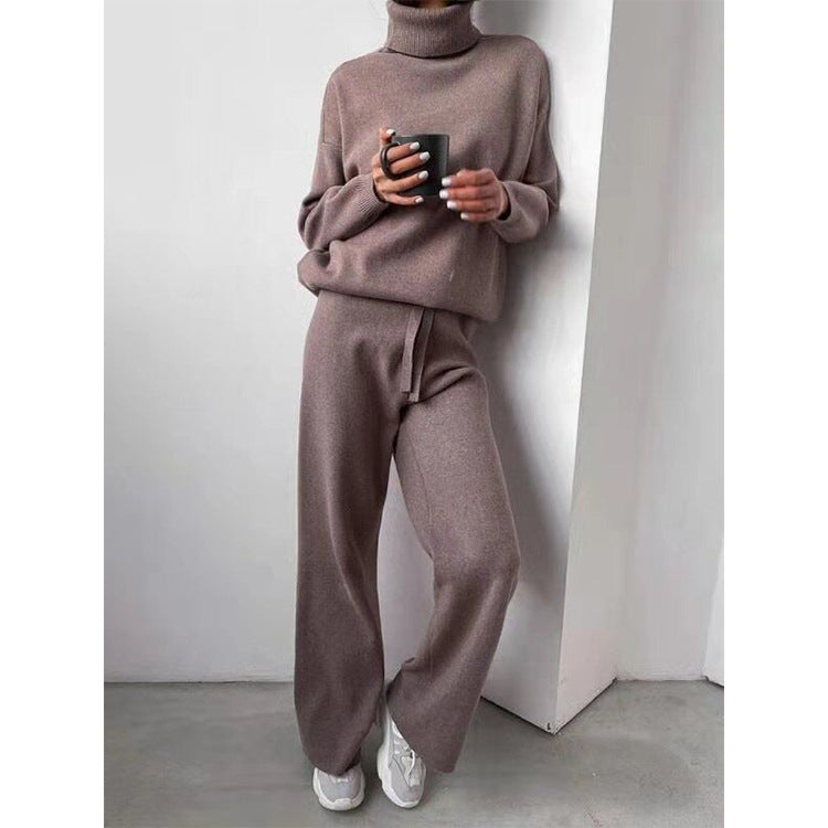 Casual Fashion Suits For Women Turtleneck Sweater And Drawstring Straight Pants LadyShow.Store