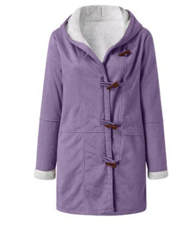 Winter Vintage Button Jackets Women's Warm Fleece Hooded Coat Casual Mid-Length Trench Top Outwear Clothing NorixaFashion.com