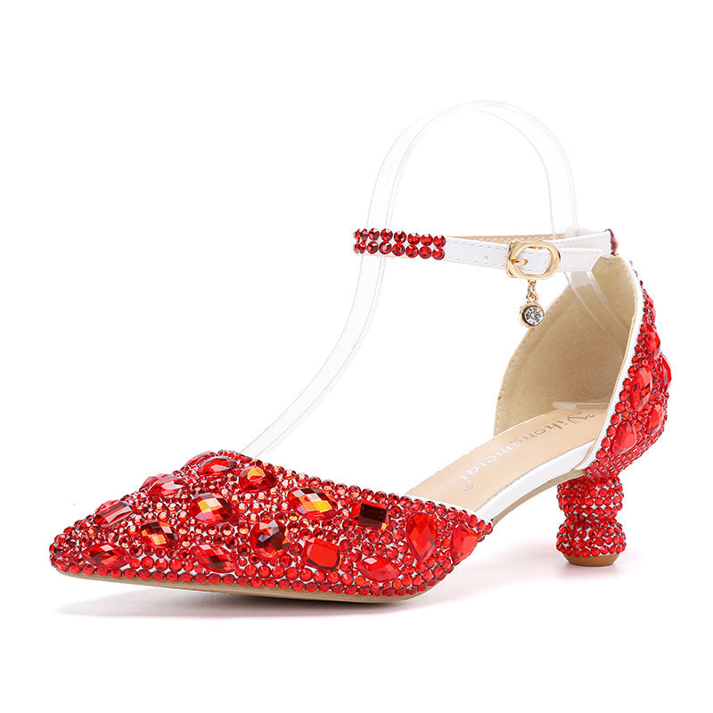 Low-top Summer New Blue Color Pointed Gourd Heel Rhinestone Multi-color Fashion Wedding Banquet Women's Shoes LuxuryLifeWay Online Store