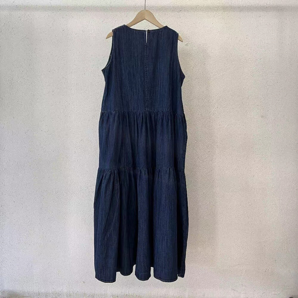 Mid-length Sleeveless Denim Dress Women NorixaFashion.com