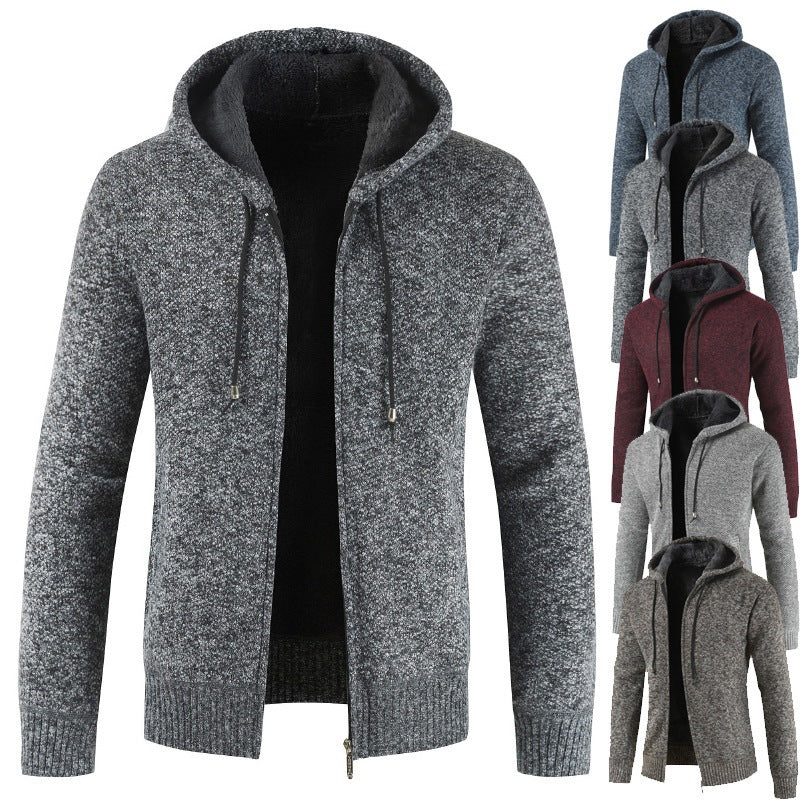 2026 Cross-Border Ebay Autumn And Winter New Men's Thickened Fleece Cardigan Sweater Men's Hooded Cardigan Jacket NorixaFashion.com