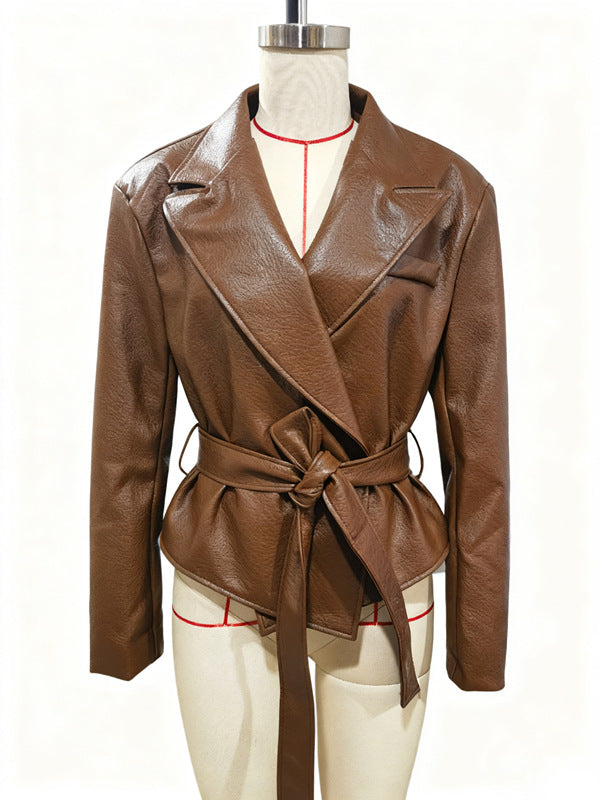 Women's Motorcycle Cool Strapped Temperament Leather Jacket LadyShow.Store