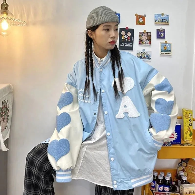 Stitching Heart Embroidery Loose Student Jacket Trendy