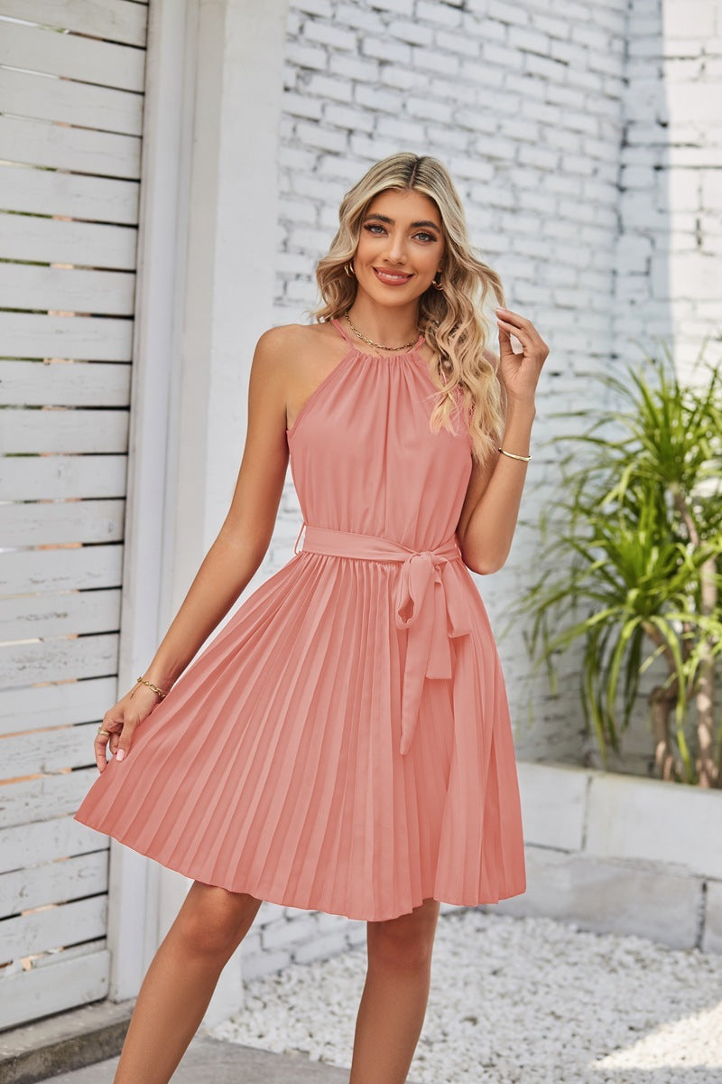 Halter Strapless Pleated Sundress NorixaFashion.com