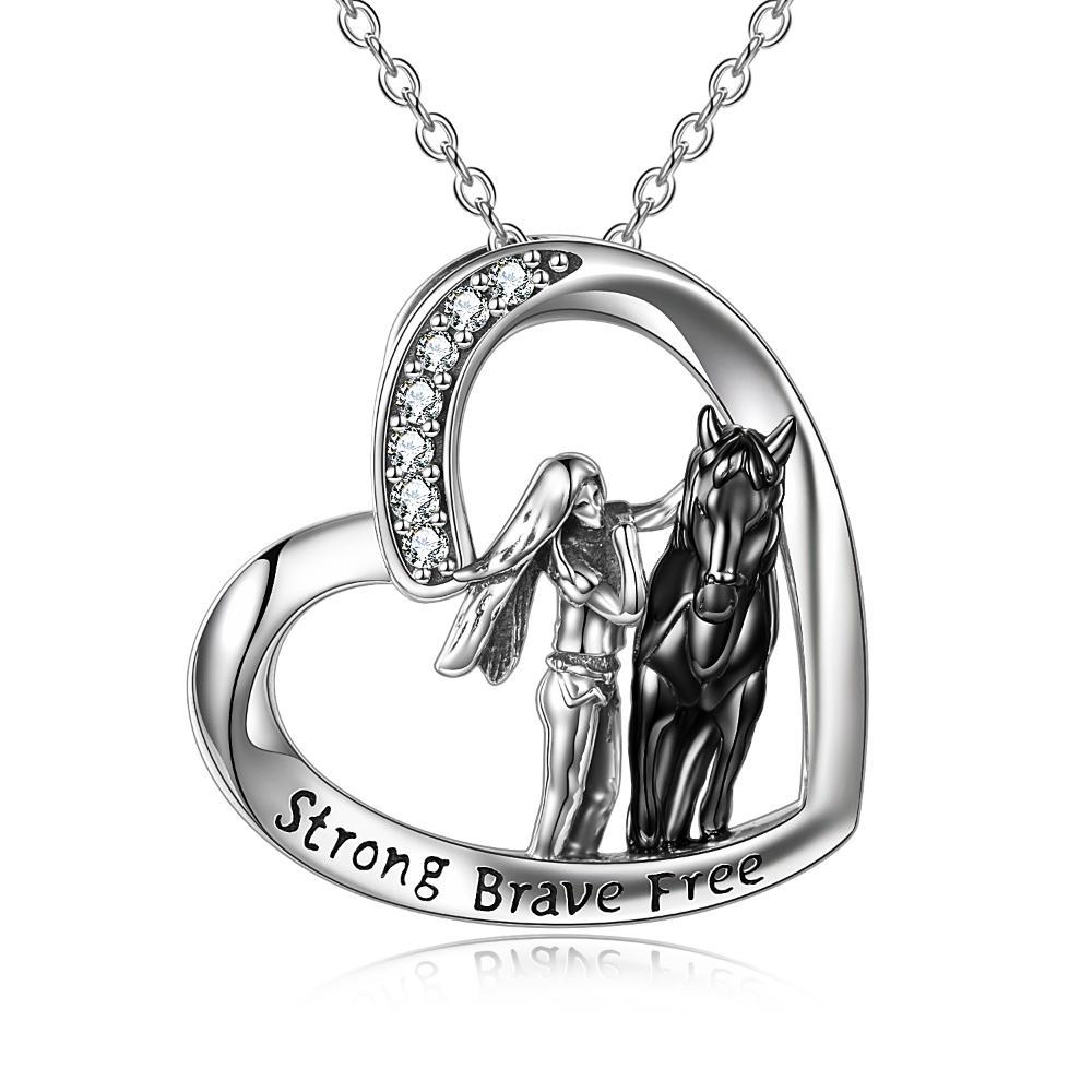 Sterling Silver Horse and Girl Pendant Necklace for Girls Women LadyShow.Store