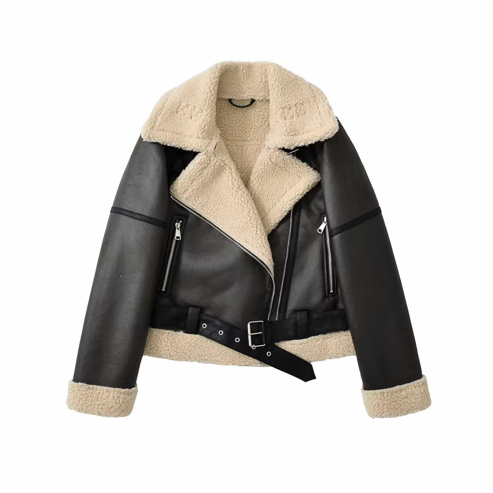 Women's Fashionable Warm Cotton Jacket Motorcycle Fur Coat LadyShow.Store