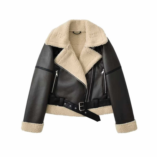 Women's Fashionable Warm Cotton Jacket Motorcycle Fur Coat LadyShow.Store