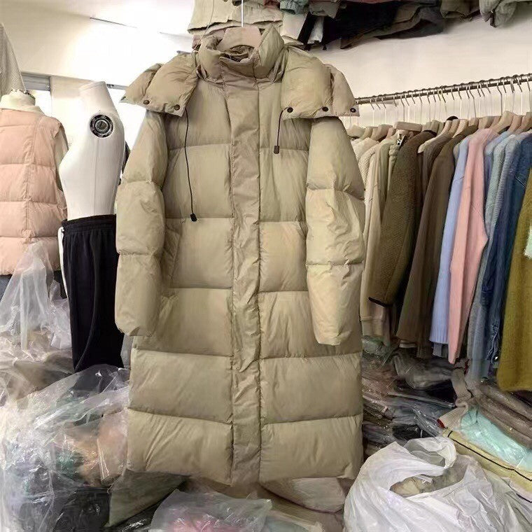 Cream Mid-Length Down Jacket for Women - High-End Winter Coat Pi-Mart