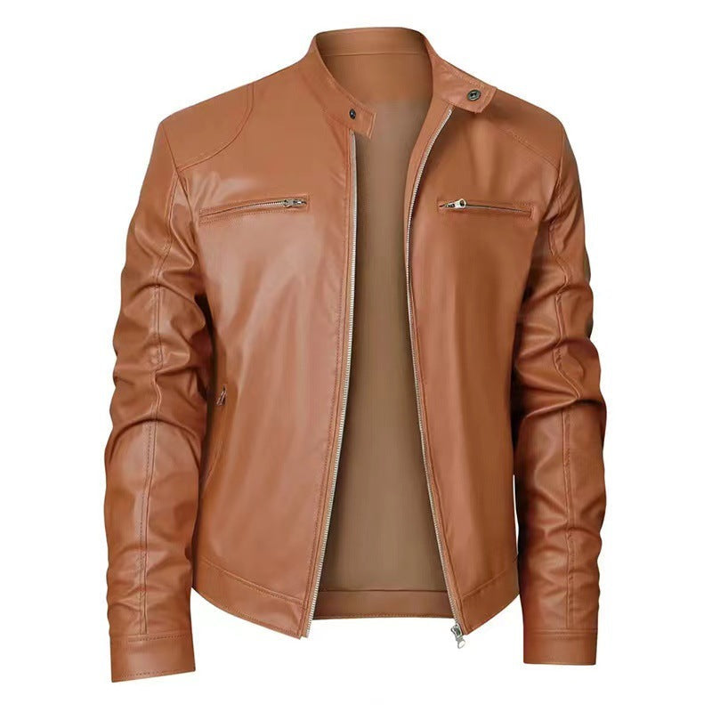 Gentleman's Warm Zipper Cardigan Pocket Decorated Pu Leather Coat LadyShow.Store