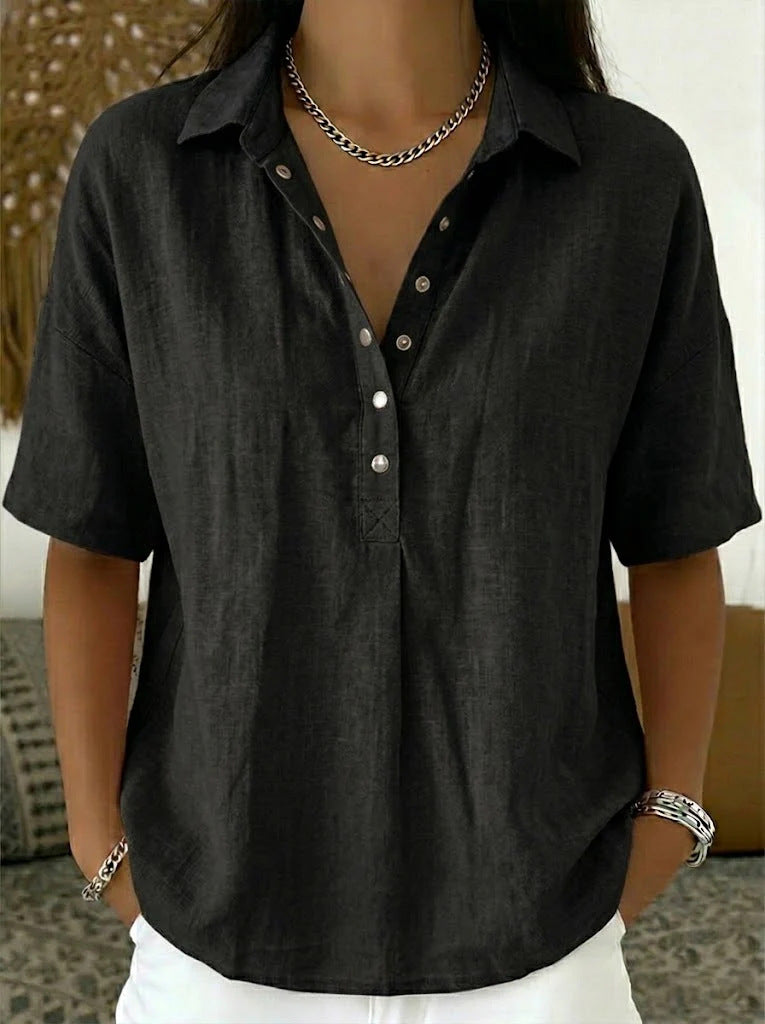Summer Short-sleeved Shirt Button Pullover Top Fashion Casual Women's Clothing NorixaFashion.com