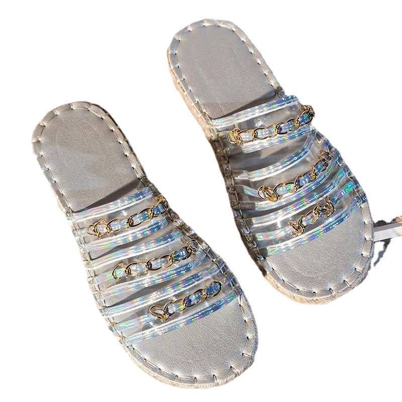 New Hemp Rope Thick Bottom Women's Large Size Straw Sandals With Rhinestones LadyShow.Store