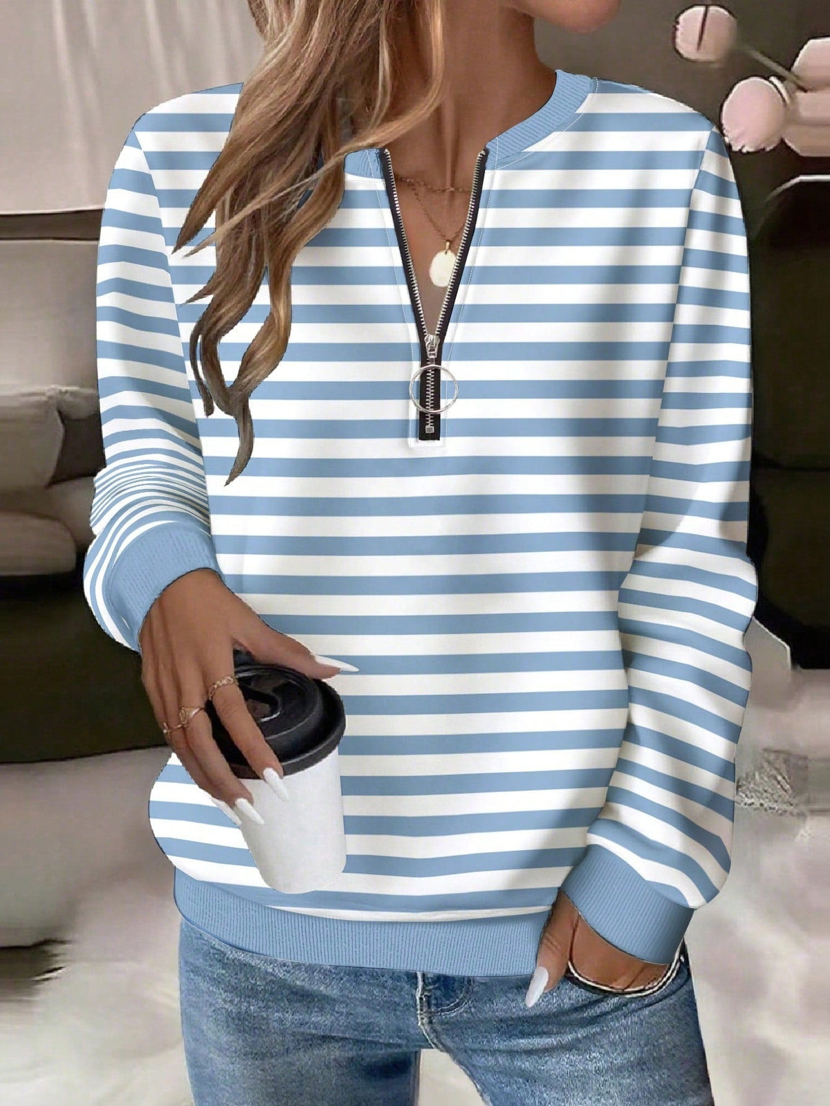 2026 Fashion European And American Trend New Loose HalfZip Casual Women's Long Sleeve Hoodie NorixaFashion.com