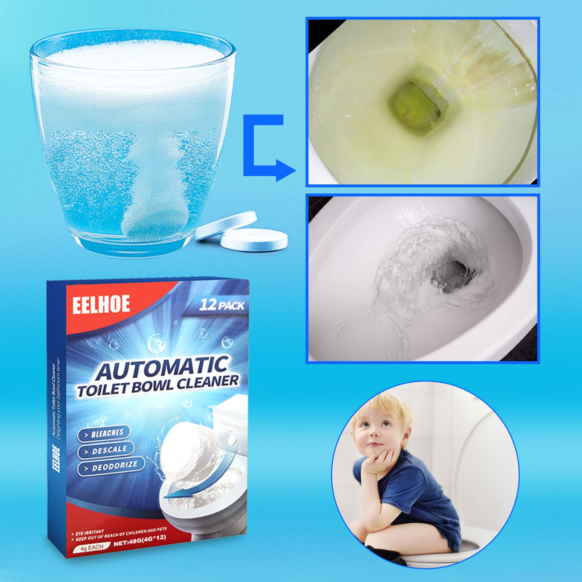 Toilet Cleaning Effervescent Tablets Tri Light Beauty