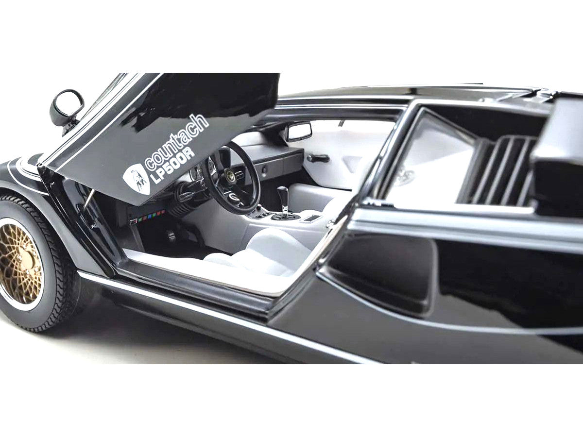 Lamborghini Countach LP 500R Black with White Interior 1/18 Diecast Model Car by Kyosho LuxuryLifeWay Online Store