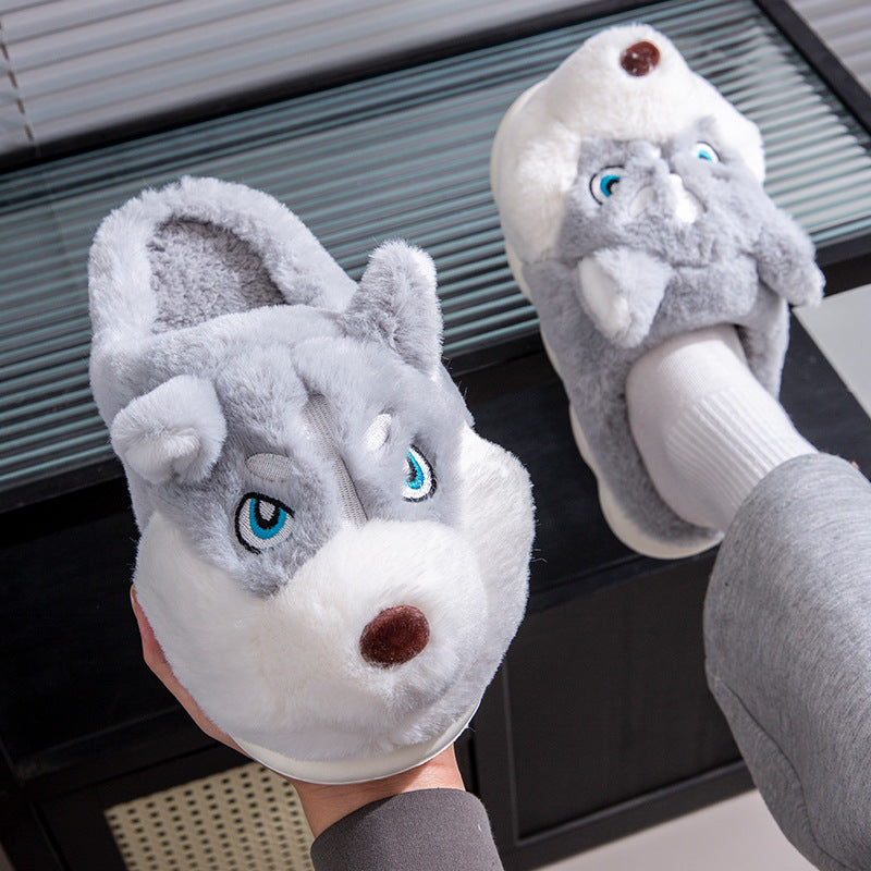 Cute Husky Cartoon Pure Cotton Slippers Men's Style Warm Indoor Slippers For Winter Home Use Best YouTube Store