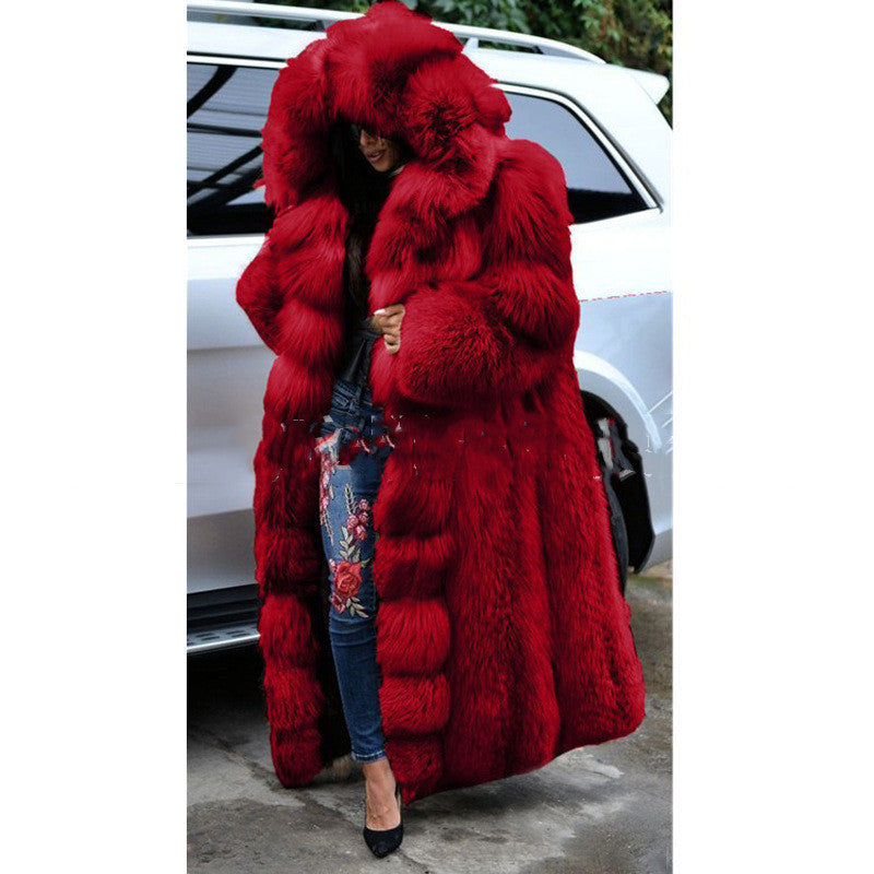 Faux Fur Coat Women Long Hooded Fur Coat NorixaFashion.com