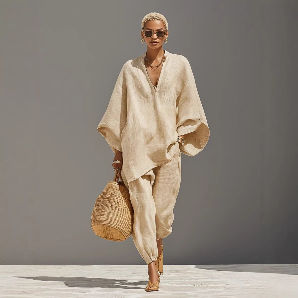 Women's Casual Loose Solid Color Shirt Set NorixaFashion.com