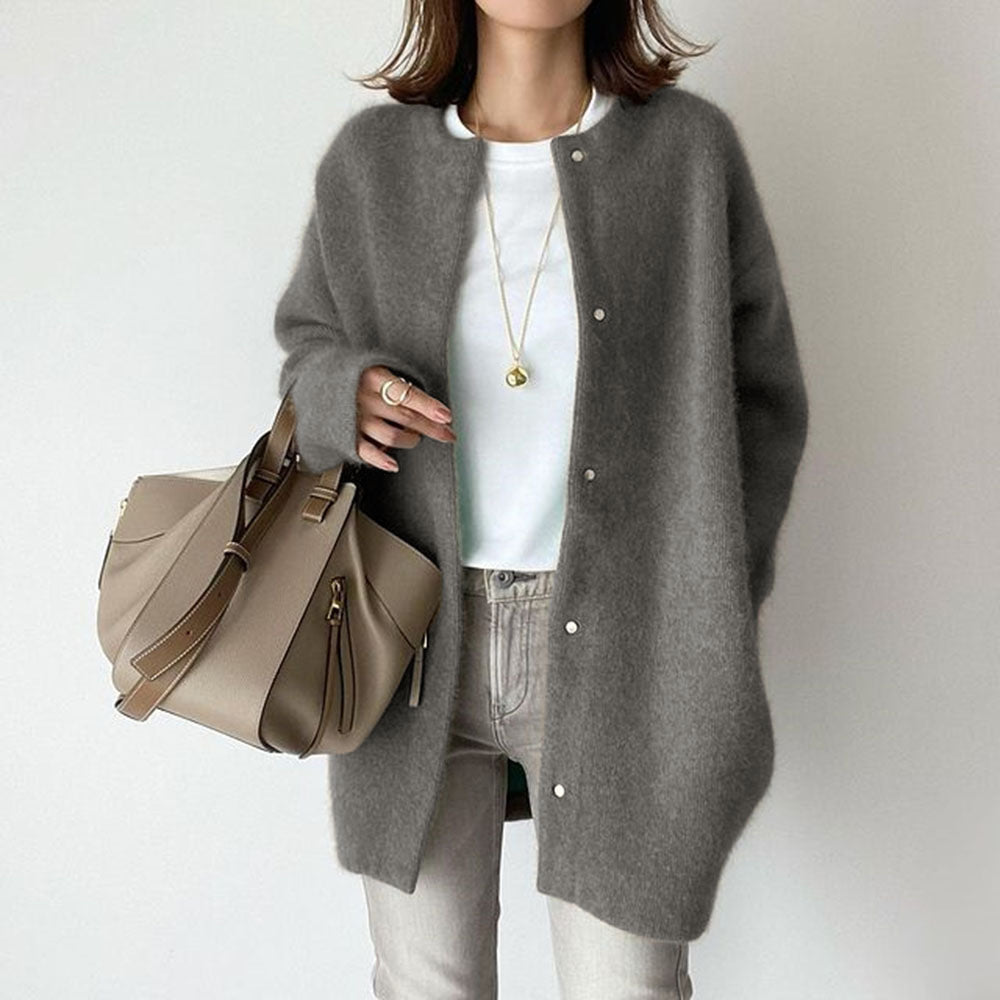 Loose Round Neck Single Breasted Cardigan Fashion Solid Color Coat Jacket Autumn And Winter Women's Clothing NorixaFashion.com