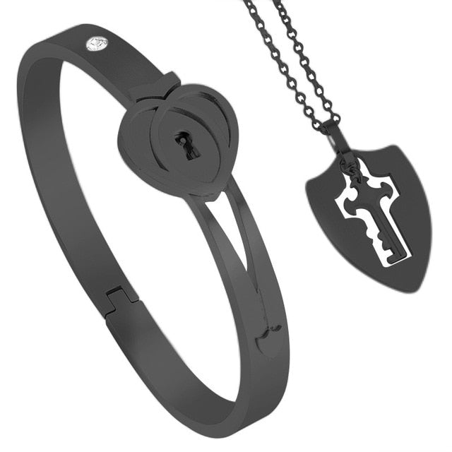 Stainless Steel Love Heart Lock Bangle Bracelet Pi-Mart