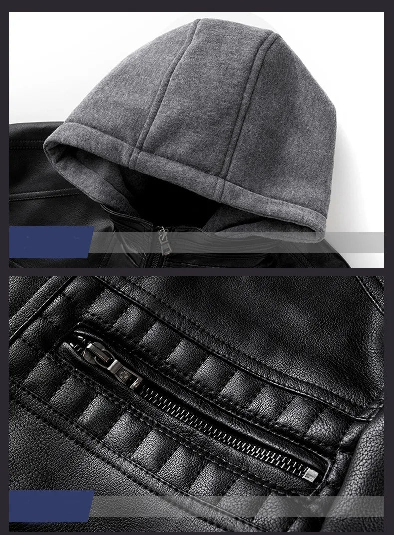 Leather Hooded Winter Jacket Pi-Mart