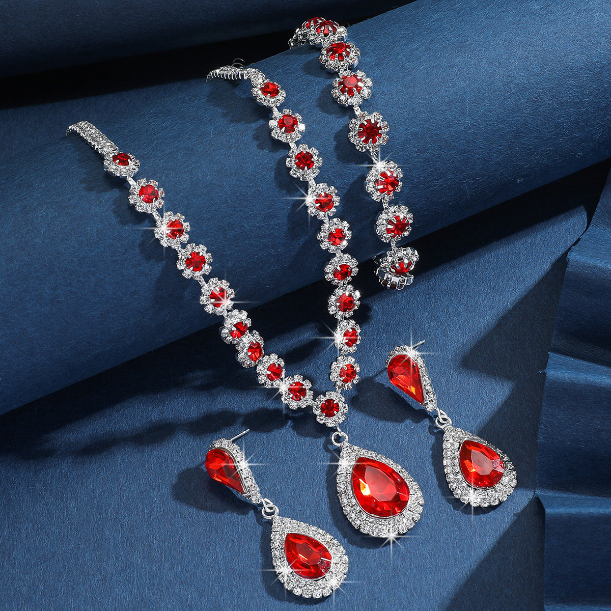 Diamond Necklace Earrings And Bracelet Three Piece Jewelry Set LadyShow.Store