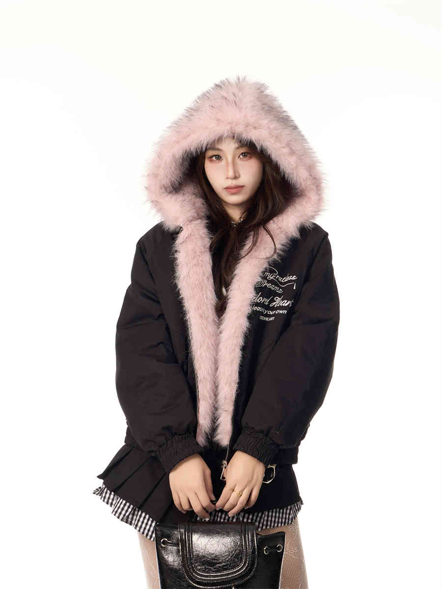 Vintage Plush Hooded Reversible Cotton-padded Coat Best YouTube Store