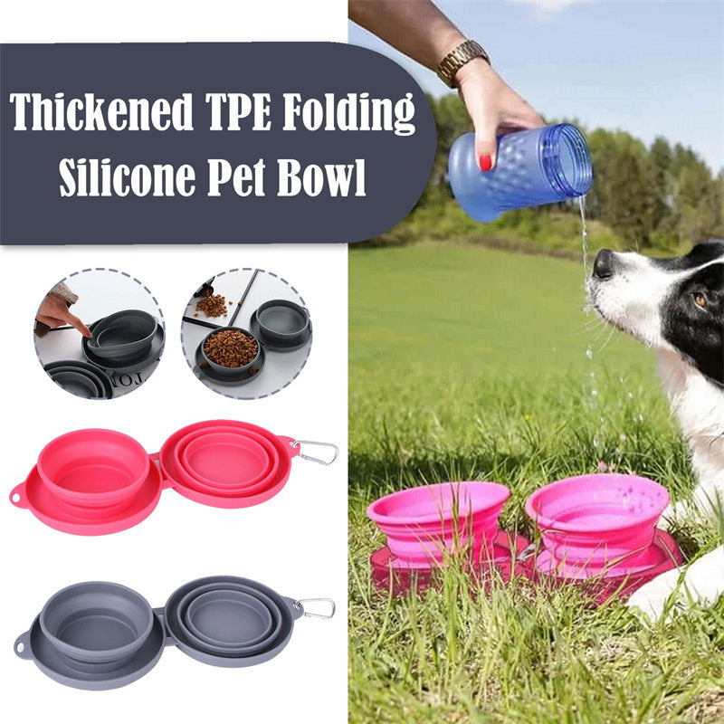 Rubber Foldable Double Bowl Pet Feeding Bowl Pets Supplies Dog Cat Bowls Pets Fashion