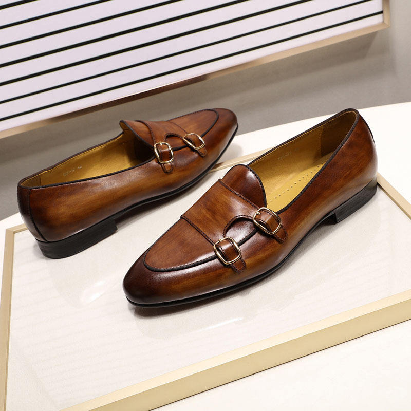 Double Buckle Cowhide Leather Shoes Best YouTube Store