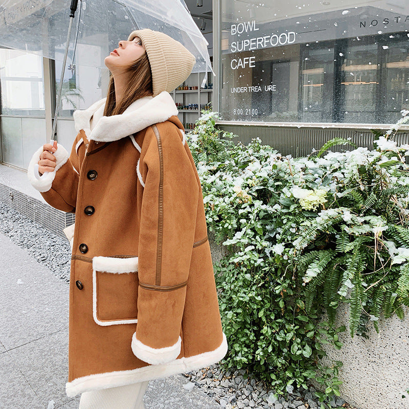 Women's Brown This Year's Popular Lamb Wool Coat Best YouTube Store