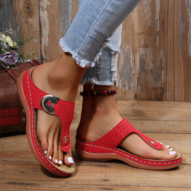 European And American Fashion Wedge Heels Retro Flip Flops Beach Slippers LadyShow.Store