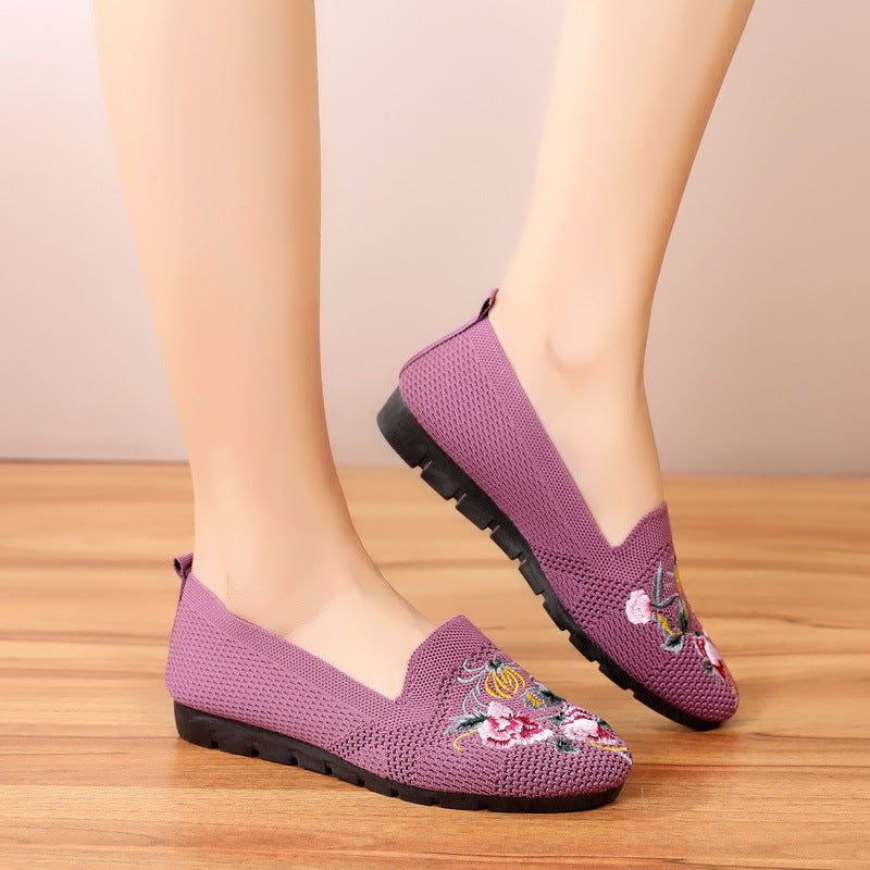 Cloth Shoes Women Embroidered Shoes Flying Woven Breathable Mesh Shoes LadyShow.Store