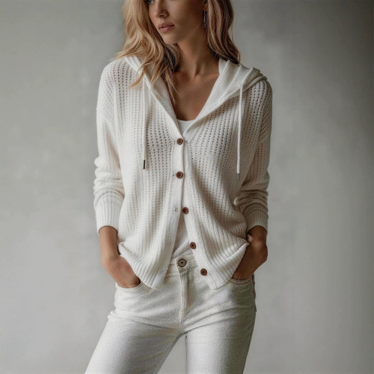 Hooded Knitted Cardigan Womens Loose-Fit Coat NorixaFashion.com