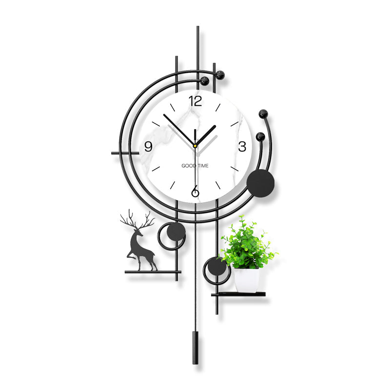Modern Deer Wall Clock With Planter Shelf Artistic Home Decor PearlNestDecor.com