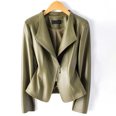 Women's Short Slim Fit Slimming Motorcycle Plus Size Leather Jacket LadyShow.Store
