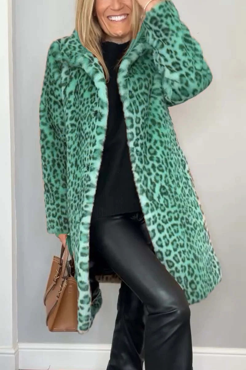 Fall Winter Leopard Print Plush Mid-length Coat LadyShow.Store