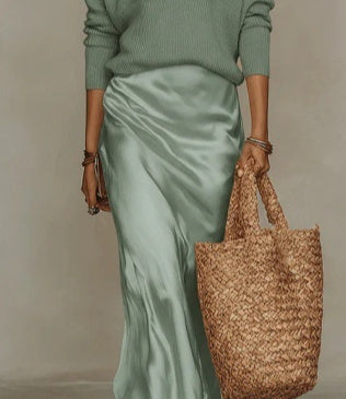 Women's Chic Satin Maxi Dress 2 Pieces Sets Sexy Straps Sleeveless Long Sleeve Top Evening Dresses Elegant New Party Street Gown NorixaFashion.com