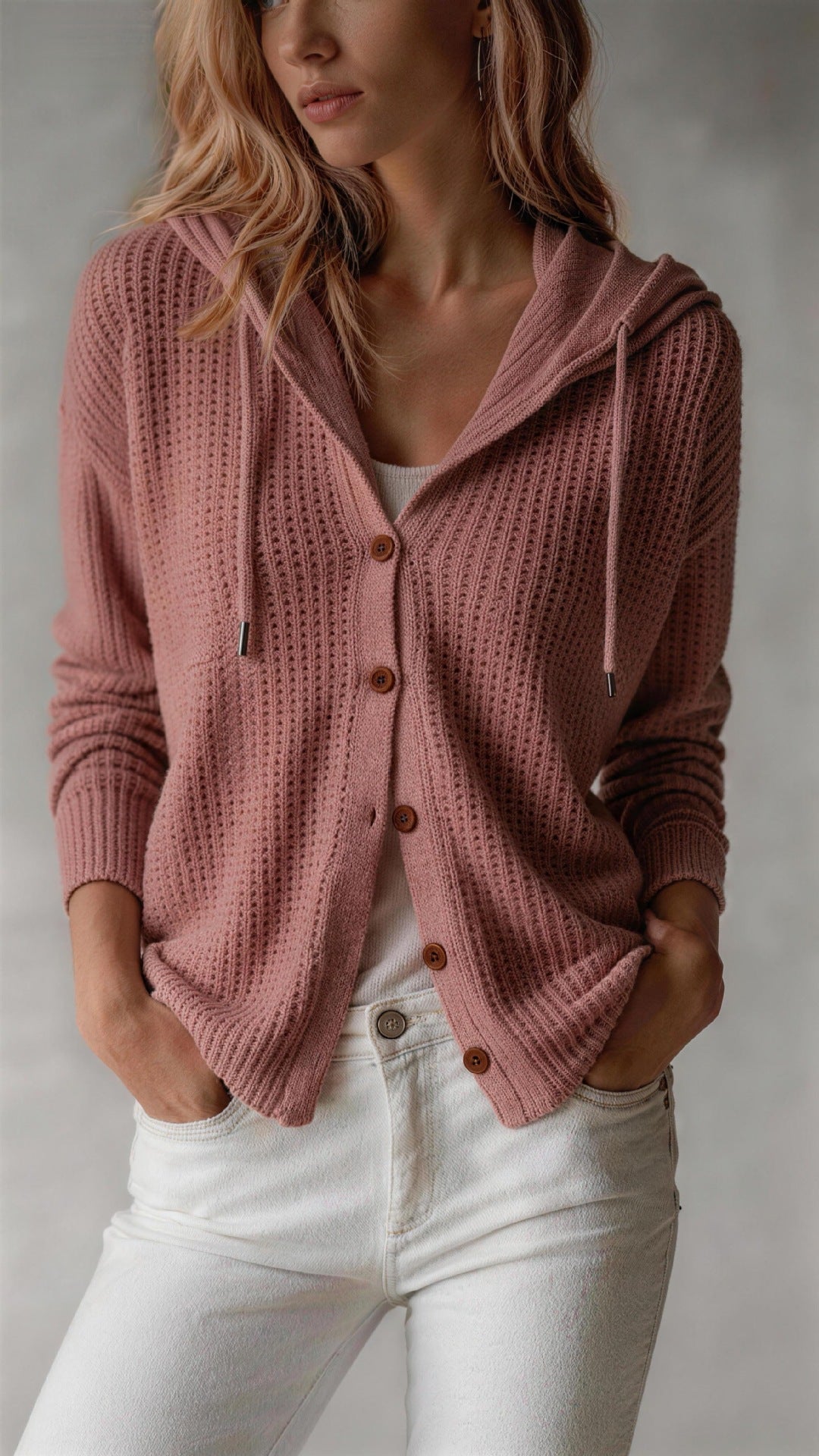 Hooded Knitted Cardigan Womens Loose-Fit Coat NorixaFashion.com