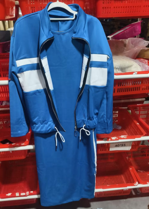 Casual Zipper White Stripe Edge Jacket Coat Dress Women's Suit LuxuryLifeWay Online Store