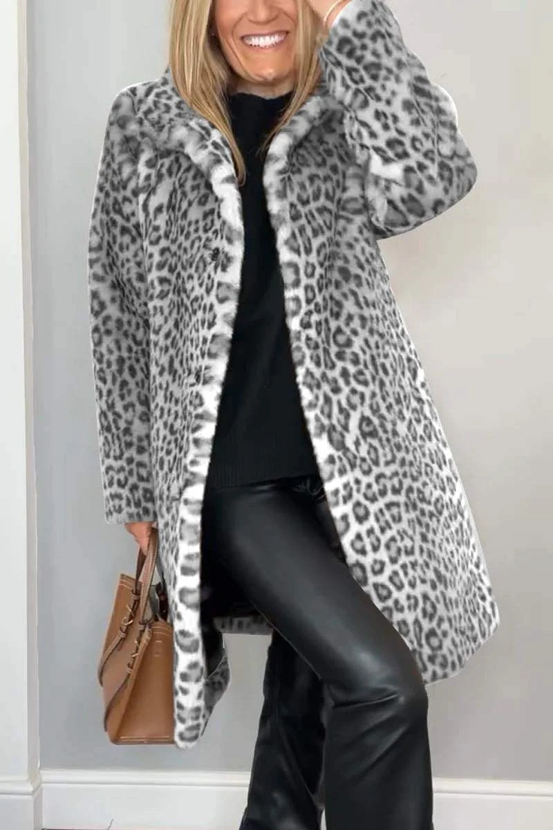 Fall Winter Leopard Print Plush Mid-length Coat LadyShow.Store