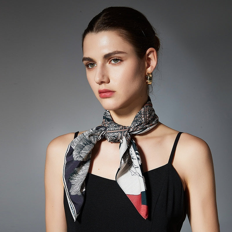 Elegant Printed Silk Square Scarf NorixaFashion.com