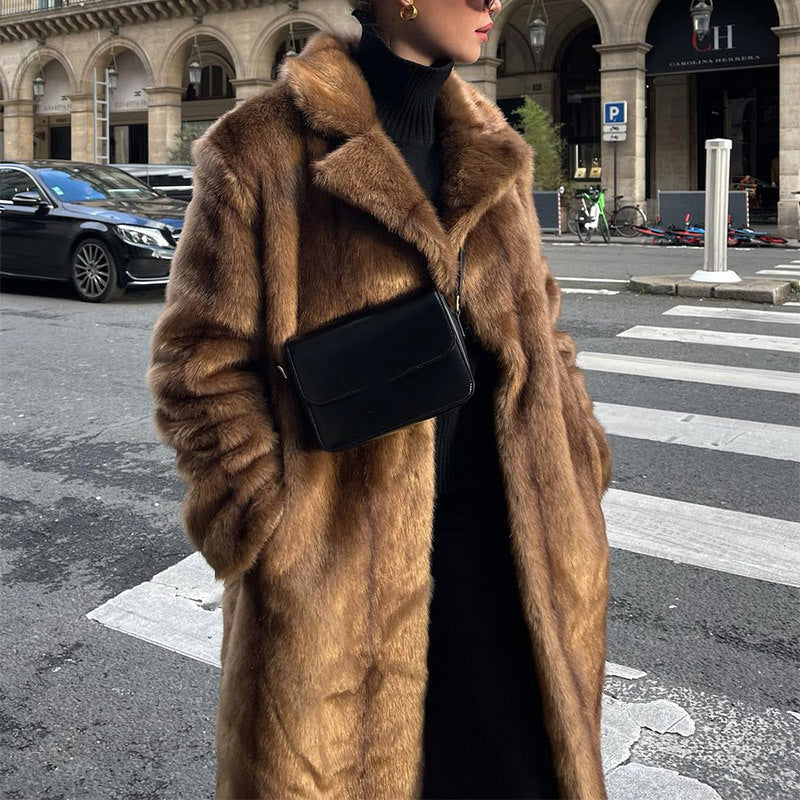 Winter Warm Brown Lapel Long Coat Best YouTube Store