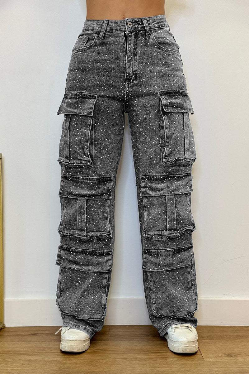 Women's Casual Jeans With Pockets And Diamonds Overalls LadyShow.Store