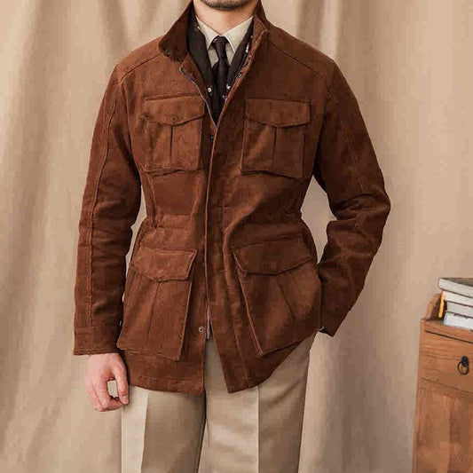 Autumn And Winter Corduroy Safari Jacket Jacket Windproof Stand Collar Casual Best YouTube Store
