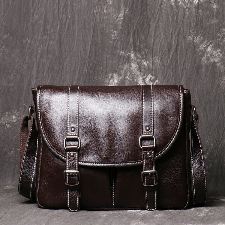 Mens Full-Grain Leather Large-Capacity Shoulder Bag LadyShow.Store