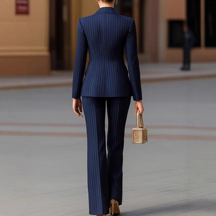 Womens Fashionable Minimalist-Line Double-Breasted Blazer Suit NorixaFashion.com