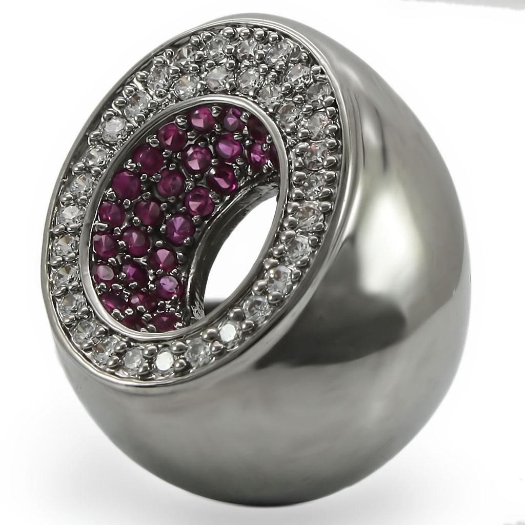 0W304 - Ruthenium Brass Ring with Synthetic Garnet in Ruby LuxuryLifeWay Online Store