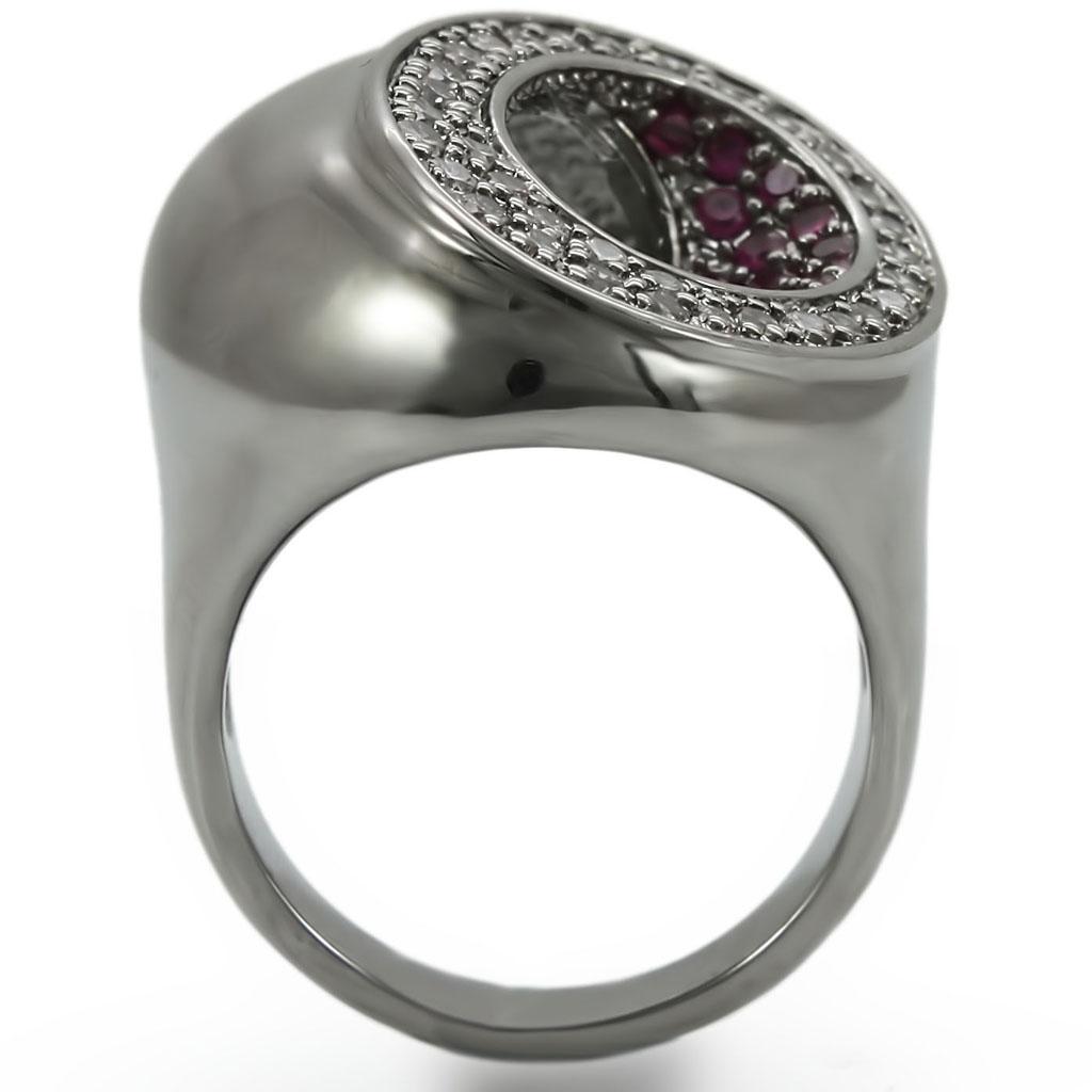 0W304 - Ruthenium Brass Ring with Synthetic Garnet in Ruby LuxuryLifeWay Online Store